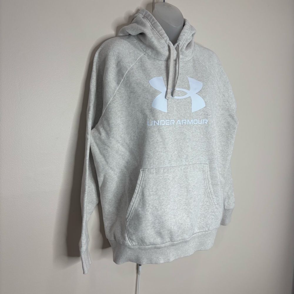 Under Armour Hoodie Logo front Pullover Sweatshirt Size XL Tan Beige - Picture 2 of 8